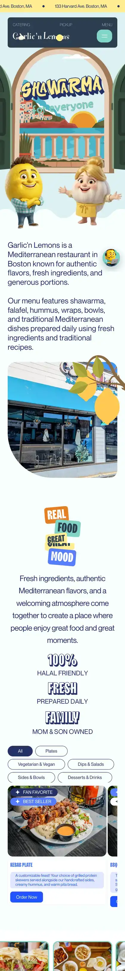 The Garlic'n Lemons website we built in Framer, on a phone