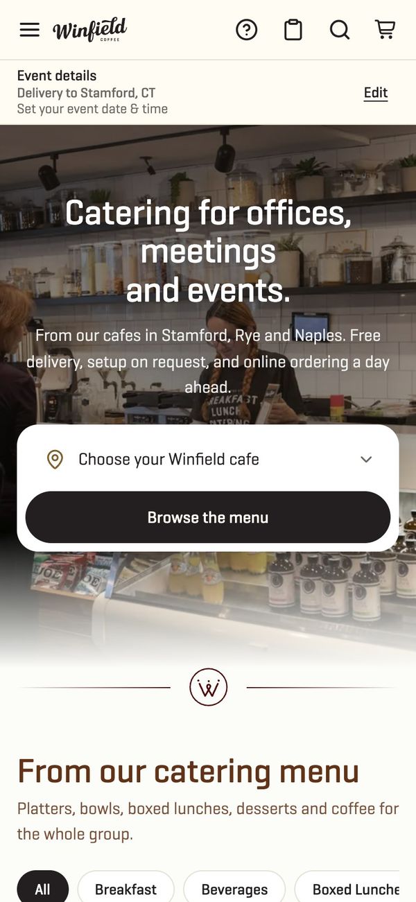 The same ordering site on a phone