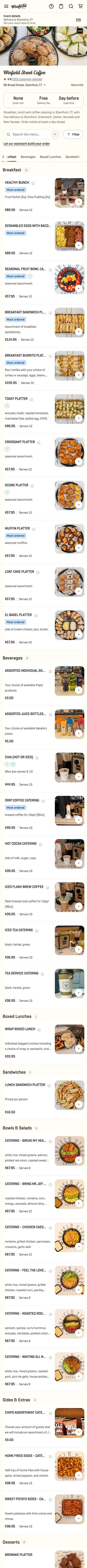The Winfield Street Coffee website and ordering menu we built, on a phone