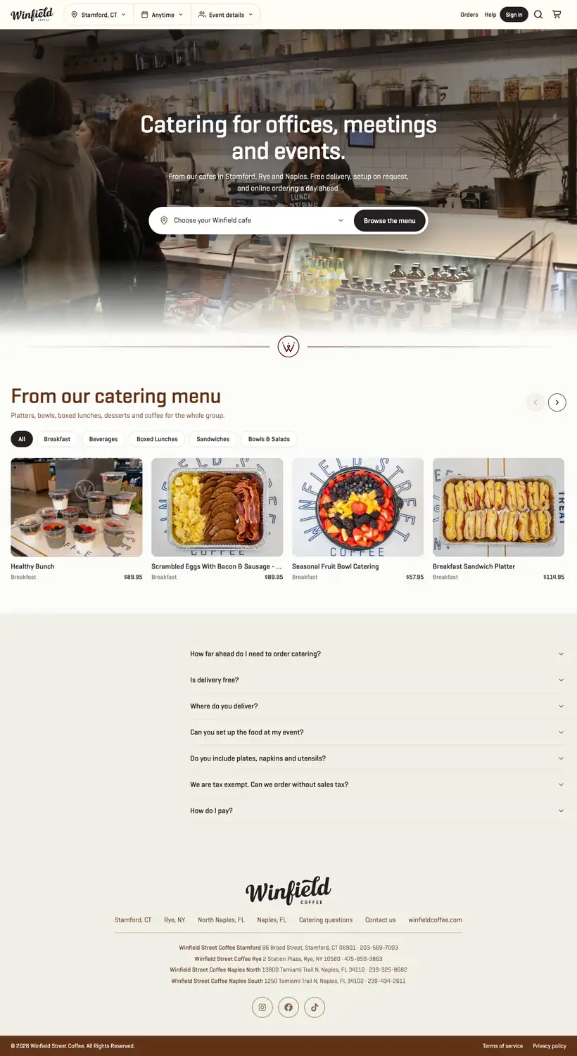 The Winfield ordering site home, desktop