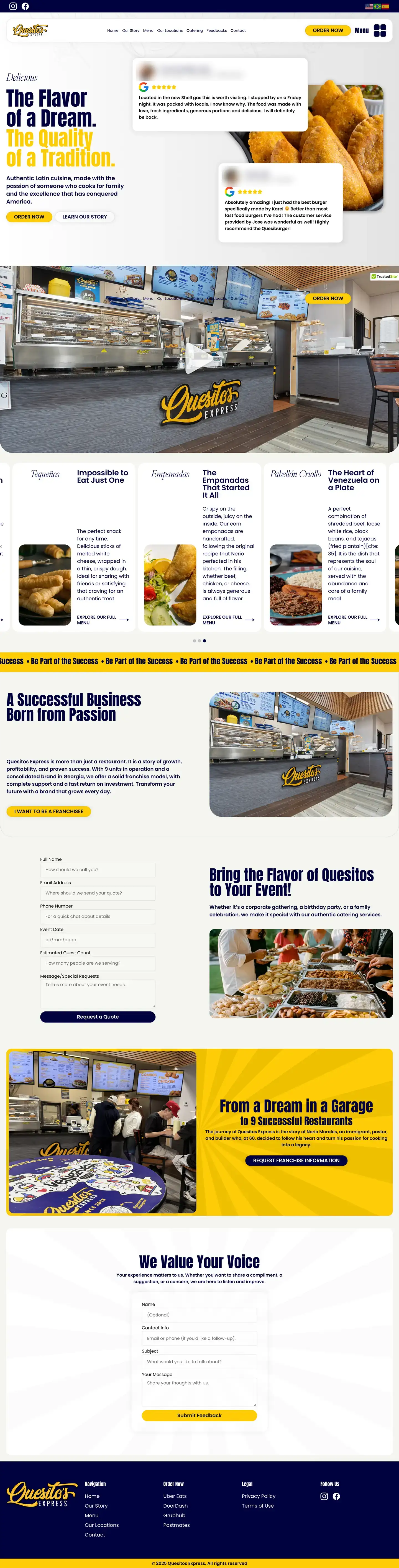 Quesito's Express website, scrolling