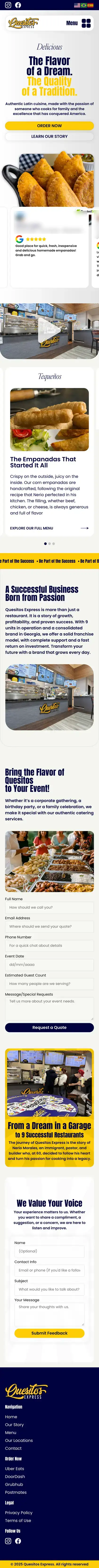 The Quesito's Express website, on a phone