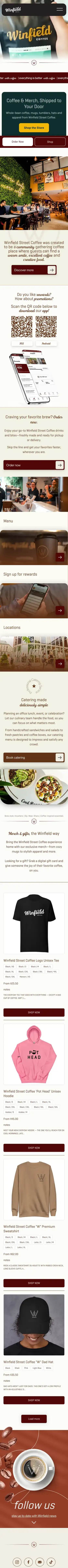 The Winfield Street Coffee website we built, on a phone